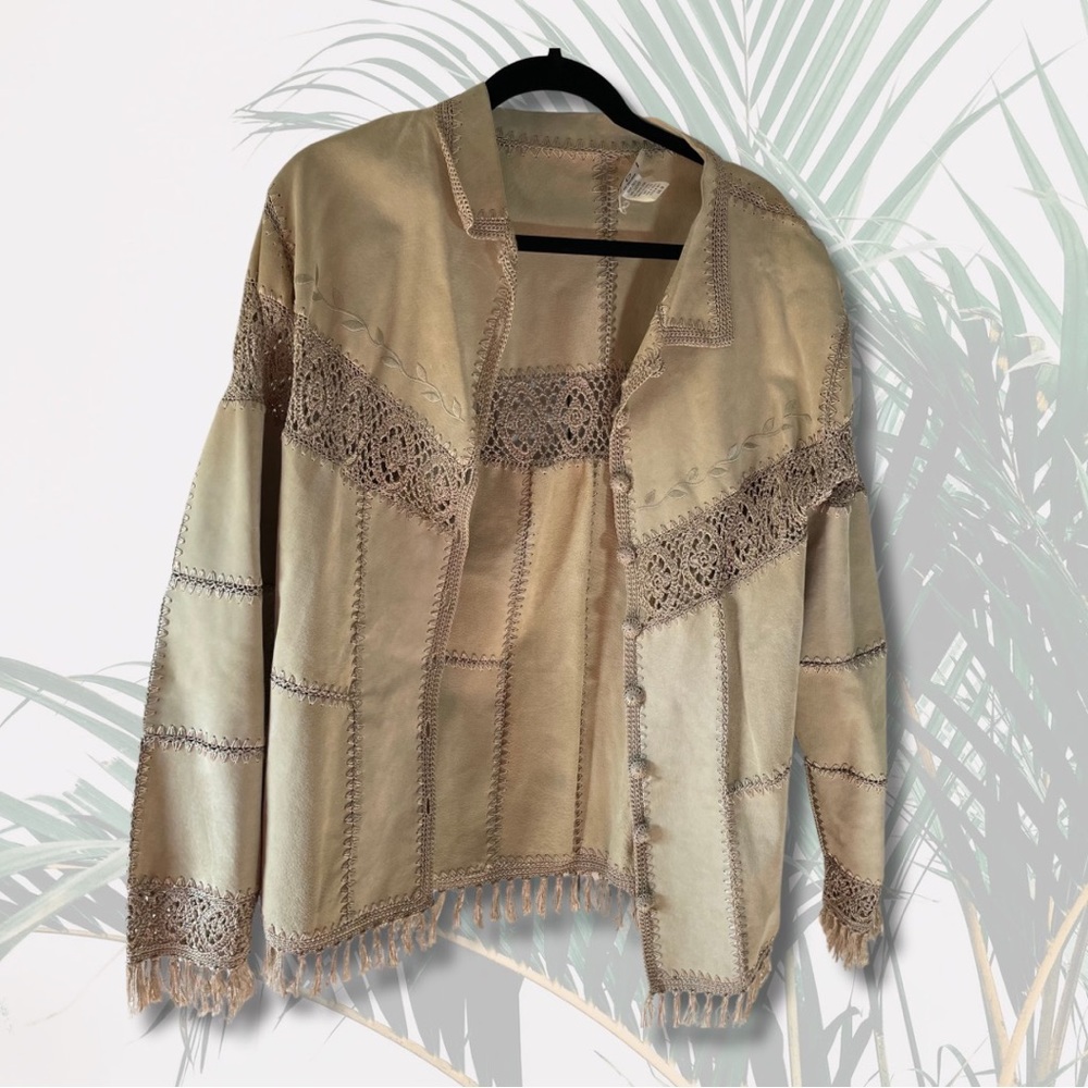 IDI leather boho crochet jacket with fringe